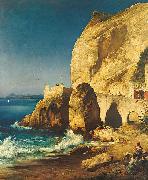 Albert Hertel Piece on the shores of Capri with people oil painting